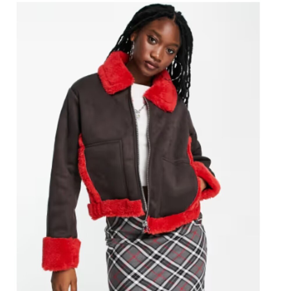 ASOS Weekday Enzo Suedette Bonded Faux Shearling Jacket